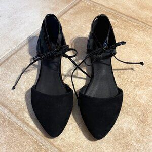 Jeffrey Campbell Black Patent/Suede Leather Ankle Tie Flats | Women's US 7